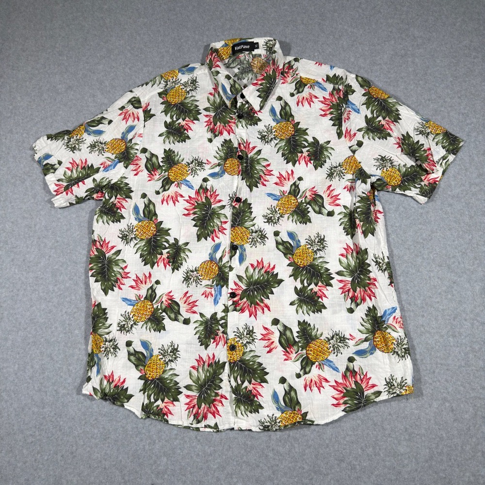 VatPave Mens XL Pineapple Tropical Floral Hawaiian Button Down Shirt Tropical
